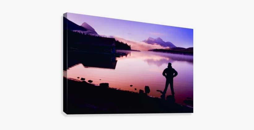 Silhouette Of A Man At A Mountain Lake Canvas Print - Silhouette Of A Man At A Mountain Lake Posterprint, transparent png download