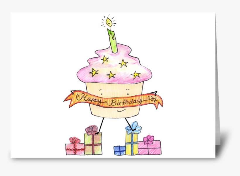 Happy Birthday Cupcake & Presents Greeting Card - Illustration, transparent png download