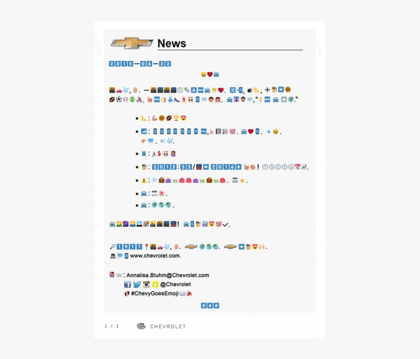 Chevy Emoji Press Release, transparent png download