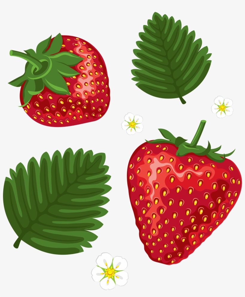 Strawberries Clipart Social - Strawberry With Leaves Clipart, transparent png download