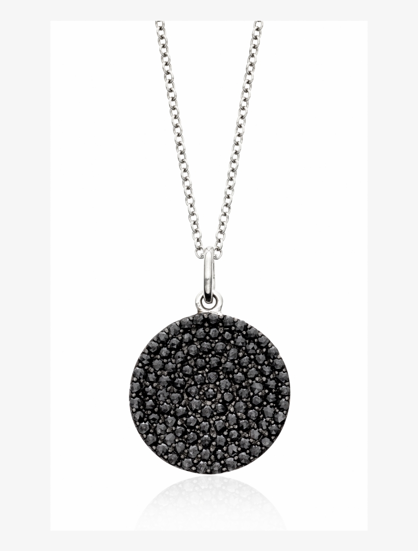14k White Gold Pave Disc Pendant With Black Rose Cut - Locket, transparent png download