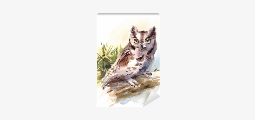 Watercolor Owl Sitting On The Branch Hand Painted Wild - Mother Of Pearl Shell Owl Bird Color Printing Pendant, transparent png download