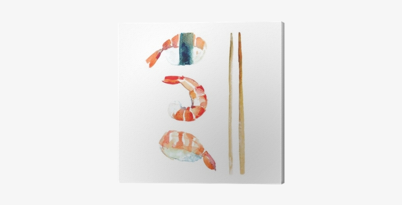 Watercolor Set Of Sushi With Shrimp - Watercolor Painting, transparent png download