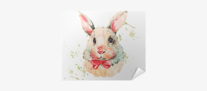 Cute Watercolor White Rabbit With Red Bow Poster • - Watercolor Painting, transparent png download