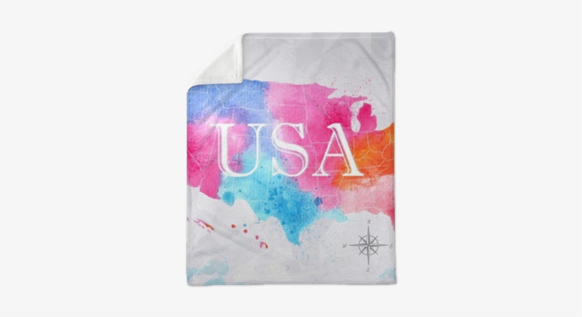 Watercolor Map United States Pink Blue Plush Blanket - Art Print: Anna42f's Ink United States Map, 61x46cm., transparent png download