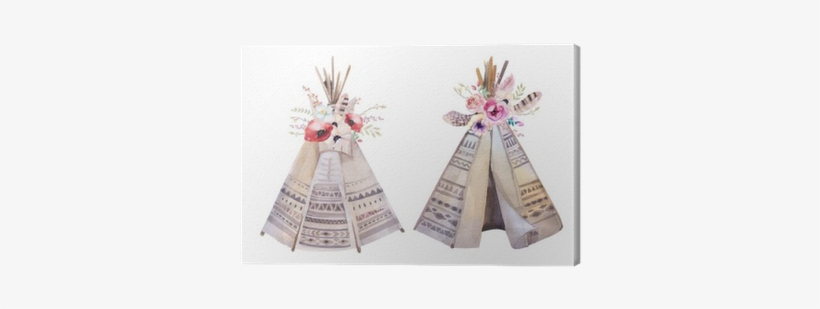 Handdrawn Watercolor Tribal Teepee, Isolated White - Boho Teepee Clipart, transparent png download