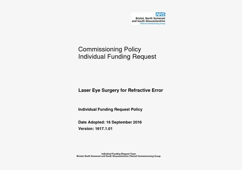 Policy For Laser Eye Surgery For Refractive Error - South Gloucestershire, transparent png download