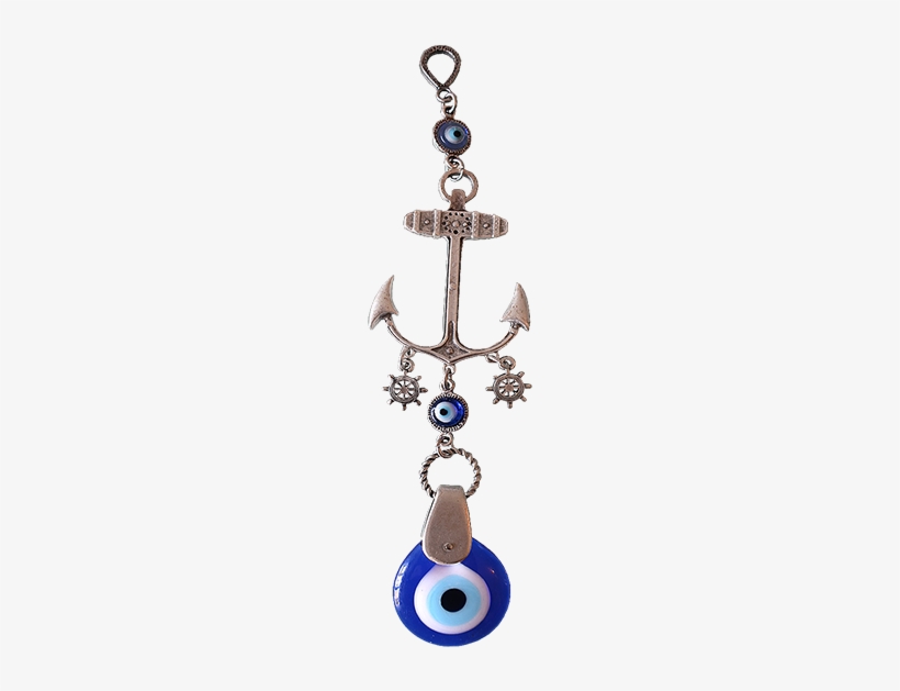 Ebsem Handmade Evil Eye Glass Charm Silver Plated Anchor - Silver, transparent png download