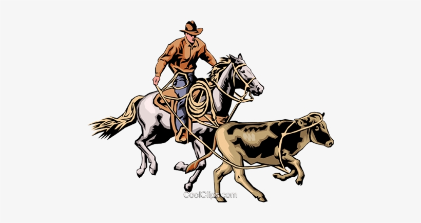Cowboy & Steer Royalty Free Vector Clip Art Illustration - Ranching Free Clip Art, transparent png download