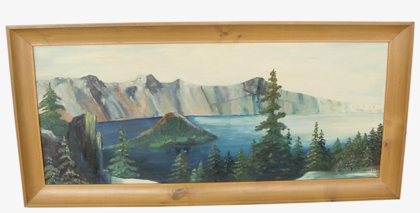 Vintage Oil On Board Landscape Of Mountain Lake By - Drawing, transparent png download