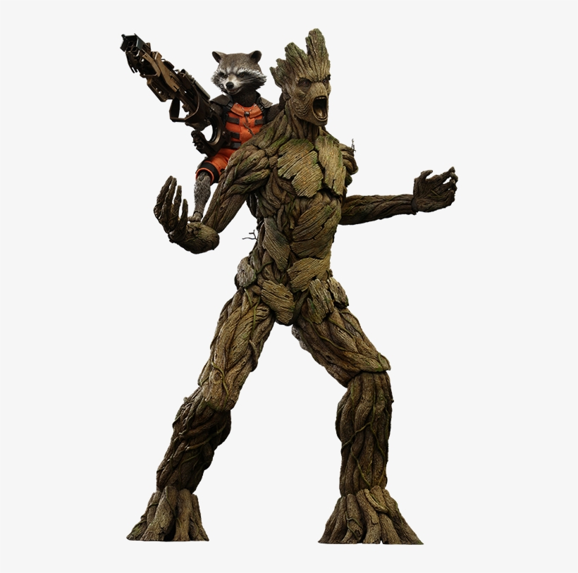 Hot Toys Rocket And Groot Sixth Scale Figure - Rocket And Groot Marvel Sixth Scale Figure Set, transparent png download
