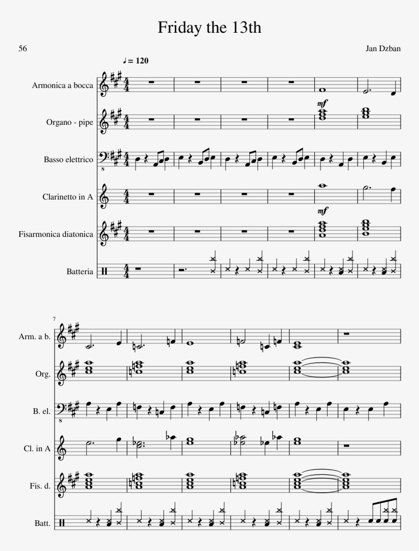 Friday The 13th Sheet Music Composed By Jan Dzban 1 - Sheet Music, transparent png download