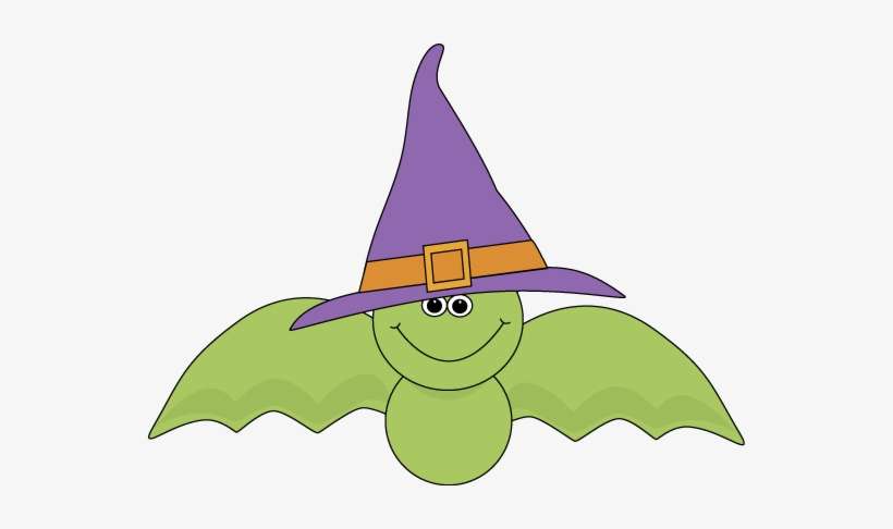 Green Bat Wearing Witch Hat - Clip Art, transparent png download
