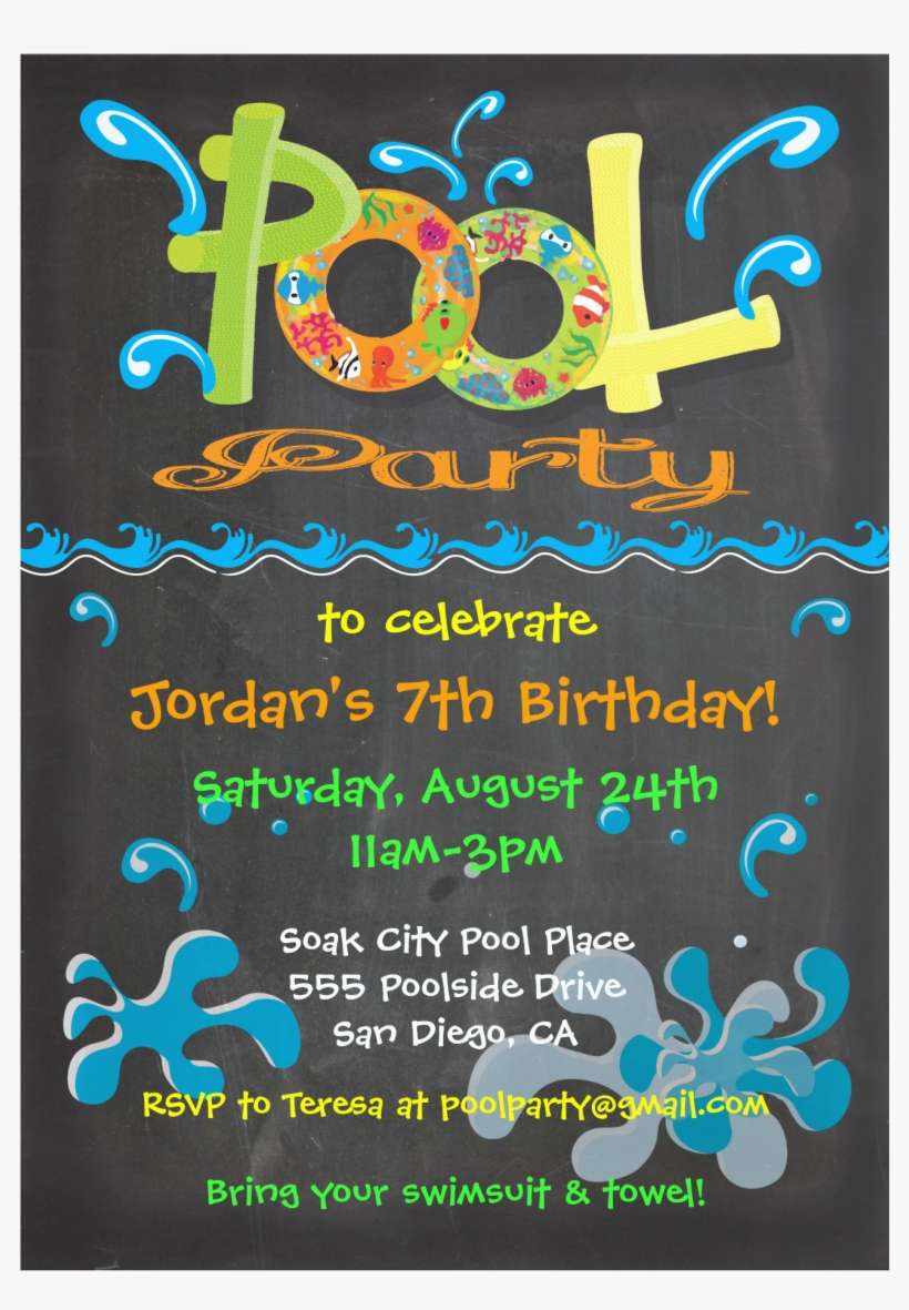 2 Chalkboard Pool Party Invitation - Birthday, transparent png download