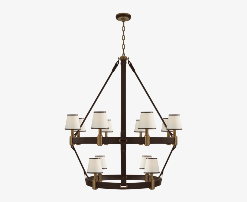 Riley Large Two Tier Chandelier Brass/chocolate Leather - Ralph Lauren Riley Chandelier, transparent png download