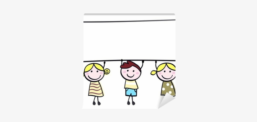 Cute Doodle Children Holding Blank Banner Sign Isolated - Kids Holding Banner Clipart, transparent png download