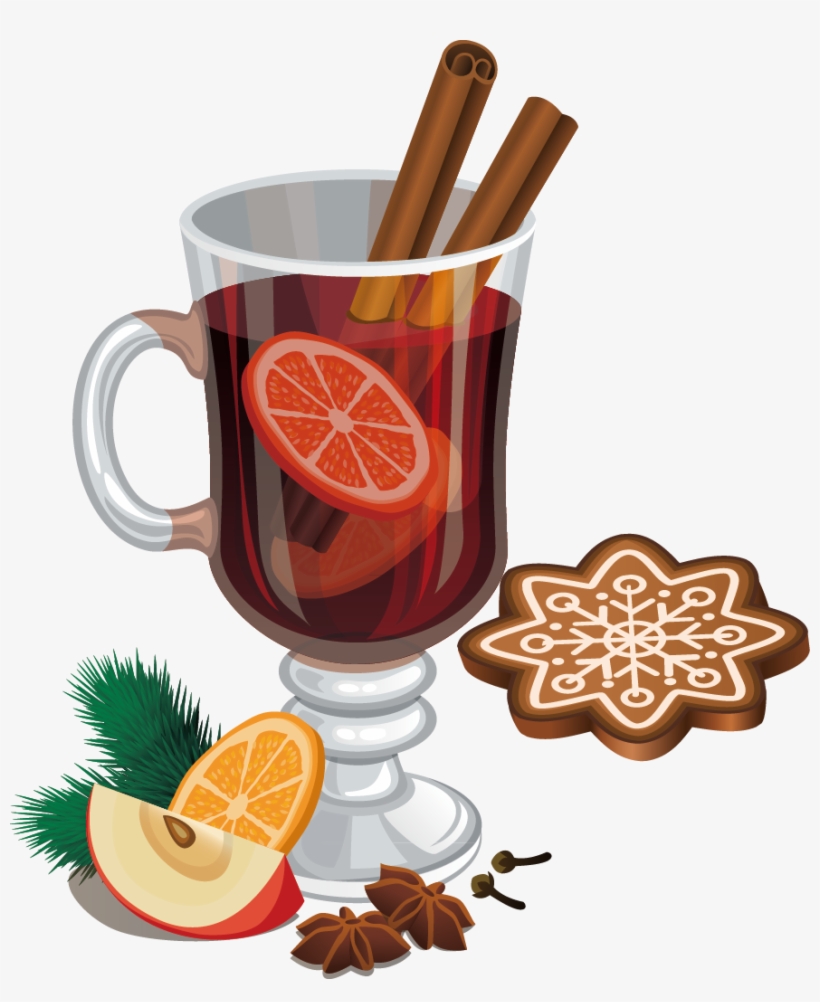 Mulled Wine Cocktail Cinnamon Roll Christmas Clip Art - Mulled Wine Illustration, transparent png download