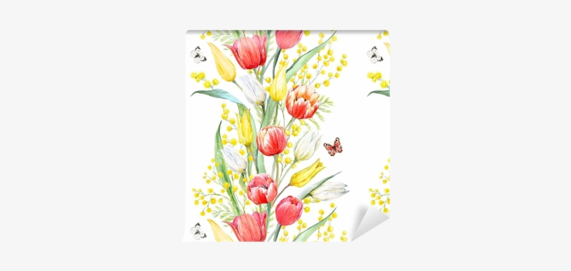 Watercolor Mimosa And Tulip Pattern Wallpaper • Pixers® - Watercolor Painting, transparent png download