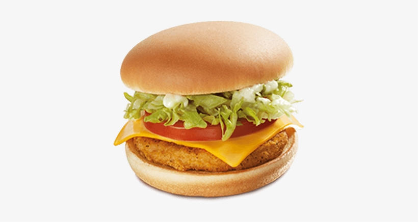 A Breaded Chicken Patty Garnished With Freshly Cut - Cheeseburger, transparent png download