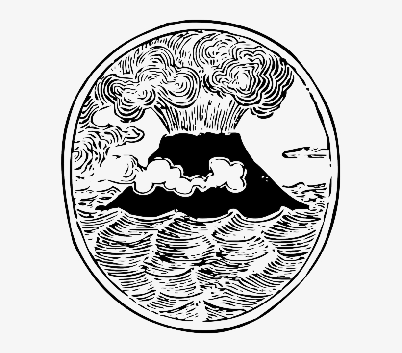 Black, White, Cartoon, Explosion, Volcano, Earthquake - Volcano Etching, transparent png download