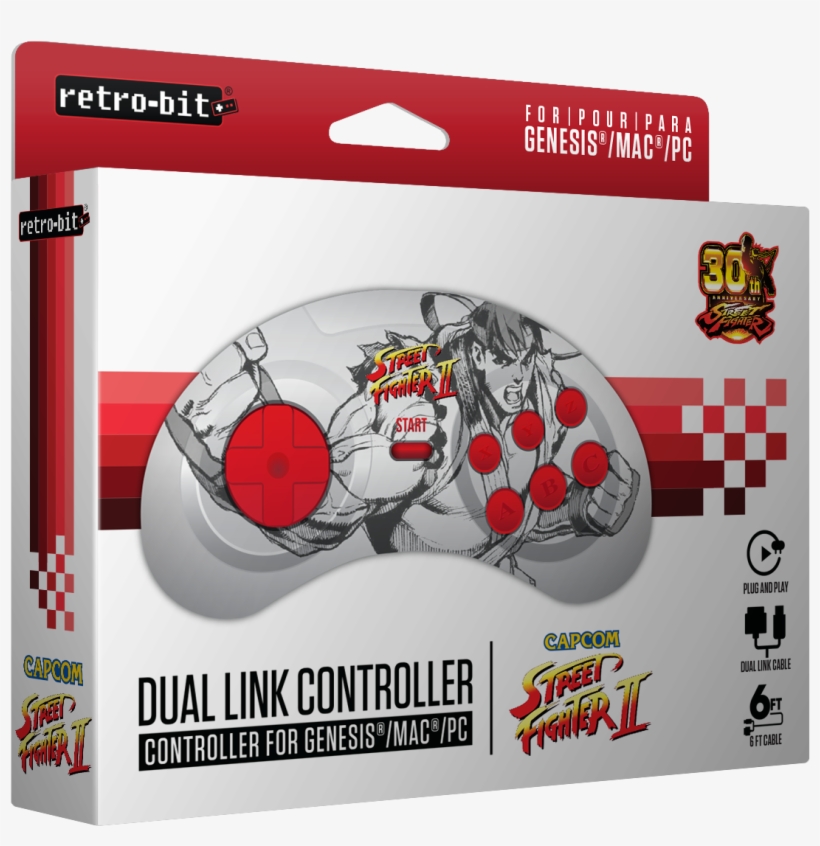 Retro-bit Street Fighter Ryu Sega Genesis Controller - Street Fighter, transparent png download