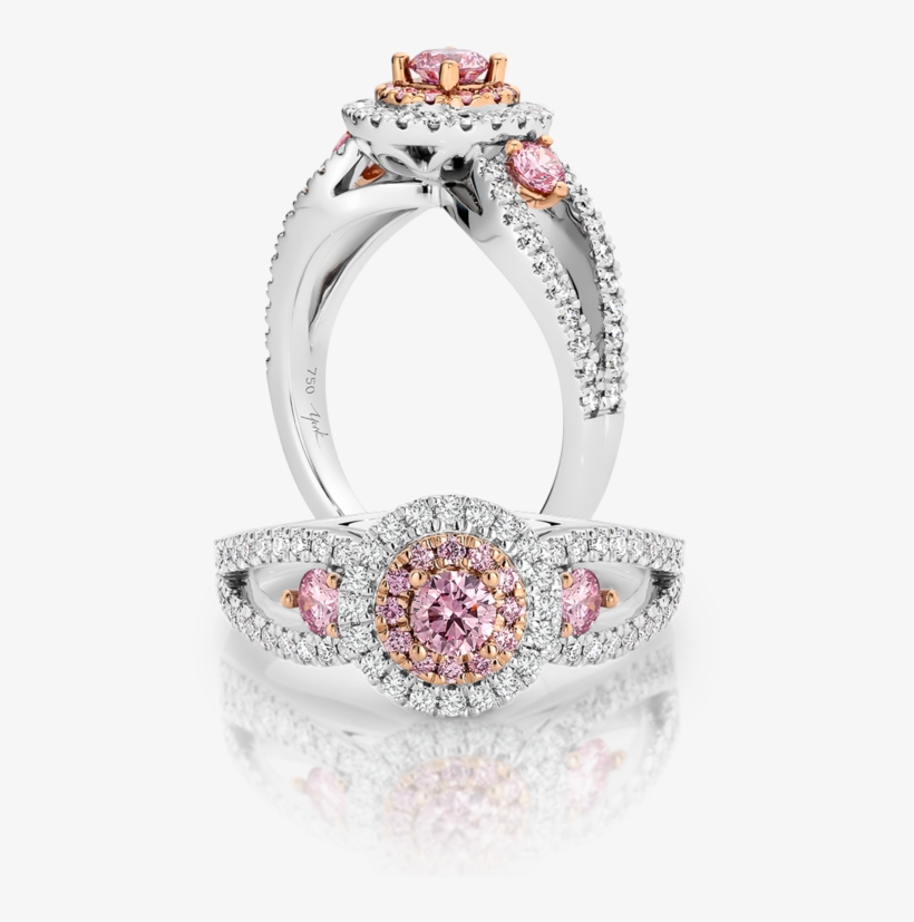 Round Argyle Pink And White Diamond Ring - Ring, transparent png download