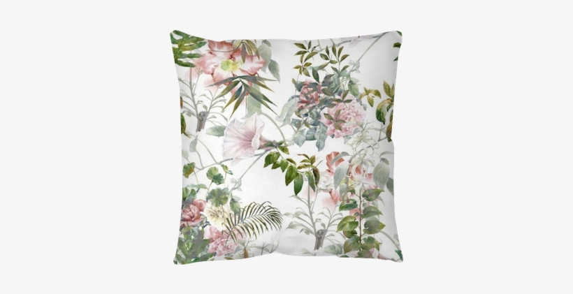 Watercolor Painting Of Leaf And Flowers, Seamless Pattern - Tapeta W Liście I Kwiaty, transparent png download