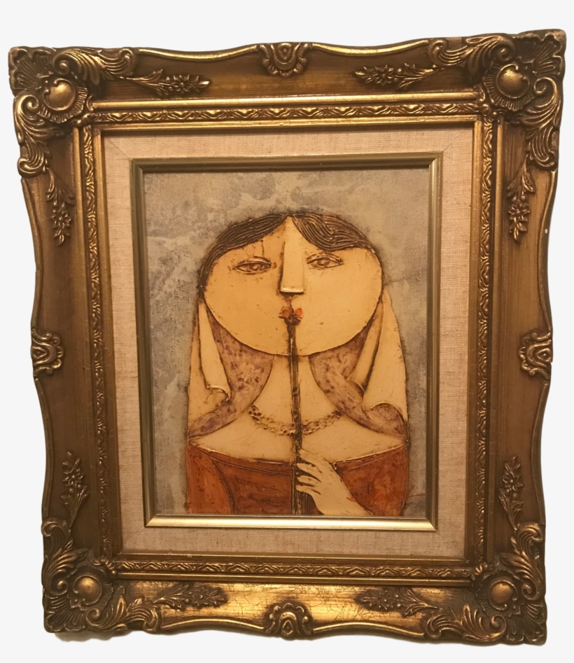 Framed Vintage Oil Painting Of Lady In Waiting & Flute - Oil Painting, transparent png download