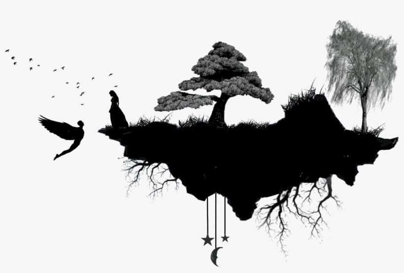 Floating Island Drawing Silhouette Free Commercial - Floating Island Silhouette, transparent png download