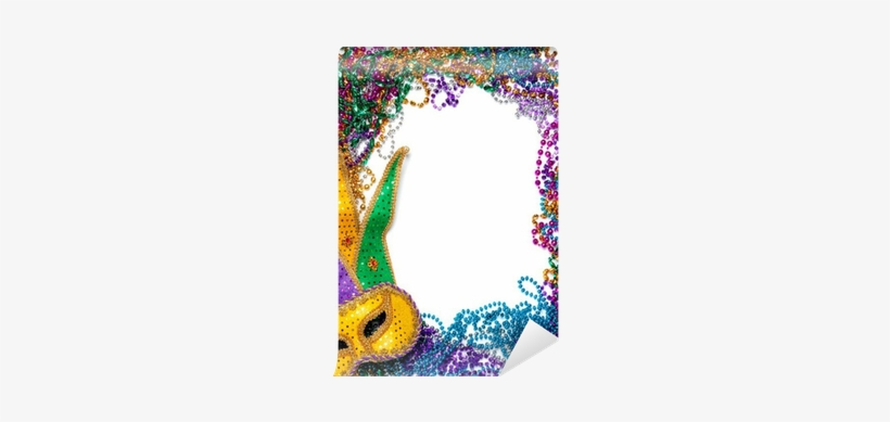 Border Made Of Mardi Gras Bead And Mask On White Wall - Mardi Gras Beads Border, transparent png download