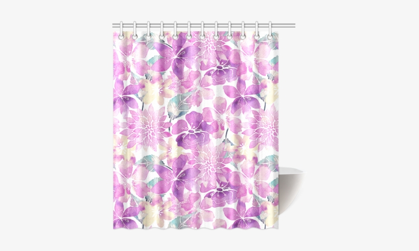 Pastel Watercolor Flower Pattern Shower Curtain - Window Covering, transparent png download