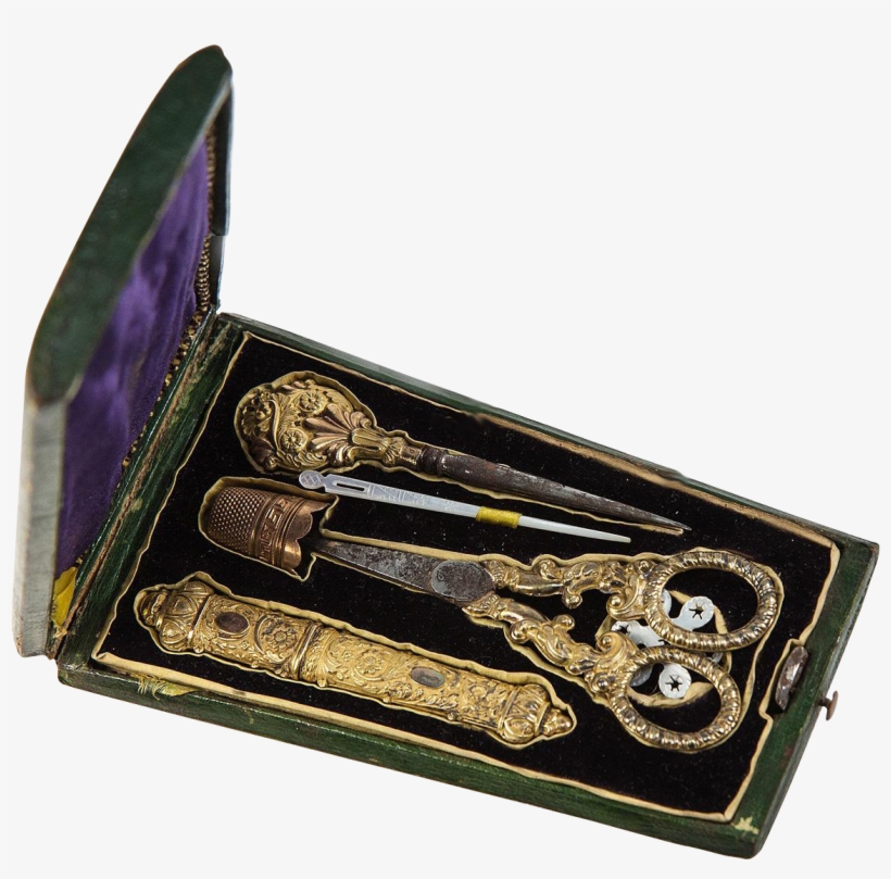 Antique French Sewing Etui, Tools, Sterling Silver - Silver-gilt, transparent png download