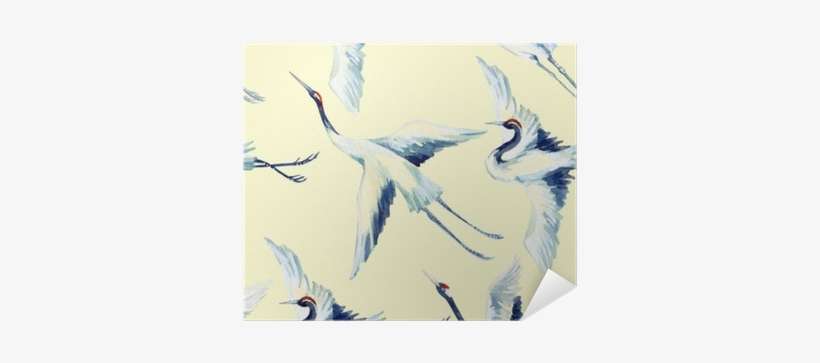 Watercolor Asian Crane Bird Seamless Pattern Poster - Watercolor Crane Bird, transparent png download
