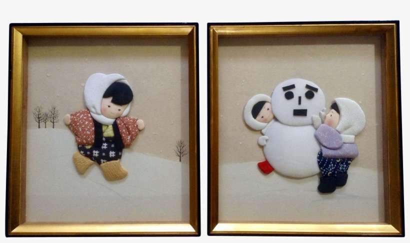 Vintage Cute Japanese Children Playing In The Snow - Paper, transparent png download