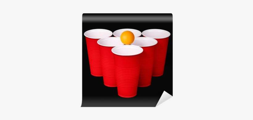 Red Plastic Cups And Orange Tennise Ball Over Black - Beer Pong, transparent png download