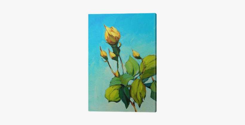Branch Of Yellow Rose, Painting By Oil On Canvas, Illustration - Yağlı Boya Tabloları Çiçek, transparent png download