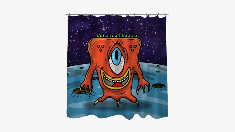 Crazy Strange Space Alien Or Monster On A Blue Planet, - Ocean Blue White Graphic Art Themed Shower Curtain, transparent png download