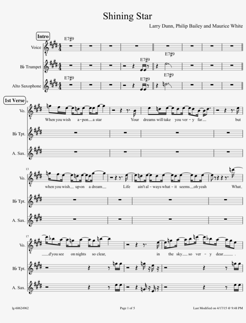 Shining Star Sheet Music Composed By Larry Dunn, Philip - Music, transparent png download