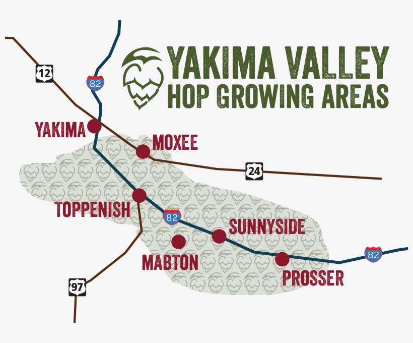 Yakima Valley Hop Growing Areas - Hops Are Grown In Washington, transparent png download