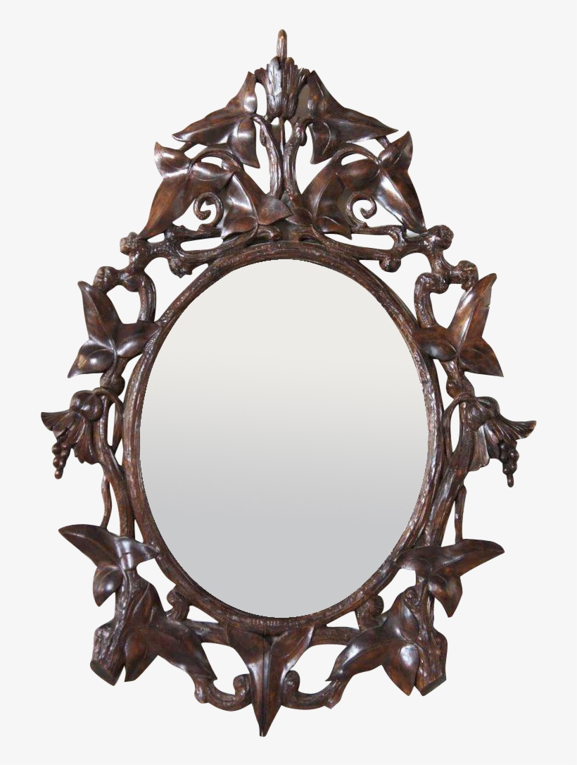 German Black Forest Walnut Oval Mirror Frame - Antique German Black Forest Mirror, transparent png download