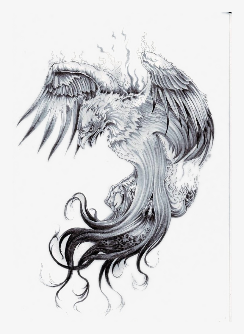 Clip Art Library Phoenix Sleeve Nautical Star Transprent - Phoenix Black And White Tattoo, transparent png download