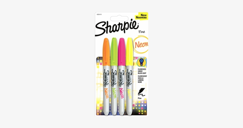 Sharpie Fine Permanent Marker Neon Colours - Sanford 1863419 Neon Permanent Markers, Assorted, 4/pk, transparent png download