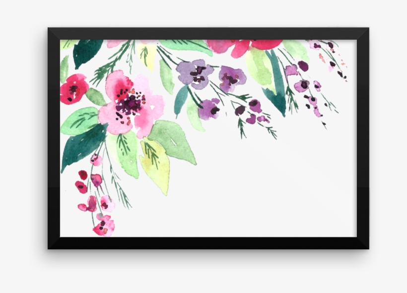 Watercolor Flowers Framed Poster - Canvas Print, transparent png download