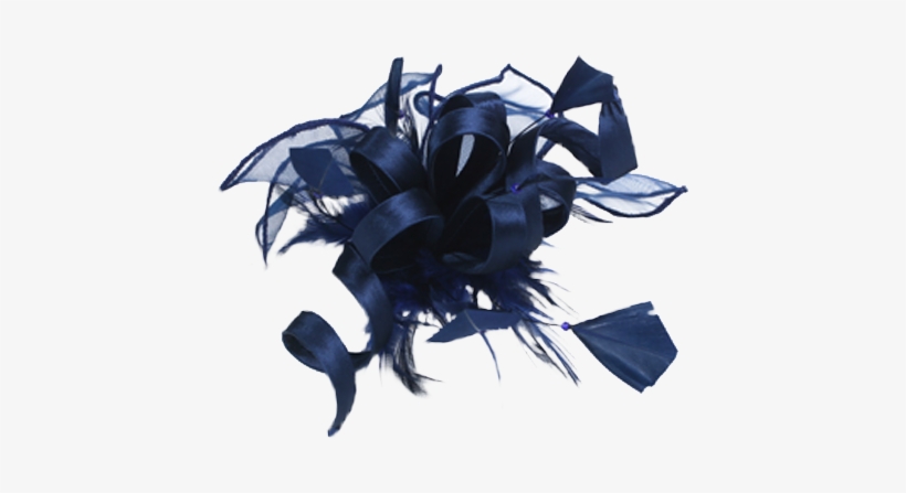 Navy Satin Ribbon Hair Accent With Navy Organza & Feather - Ribbon, transparent png download