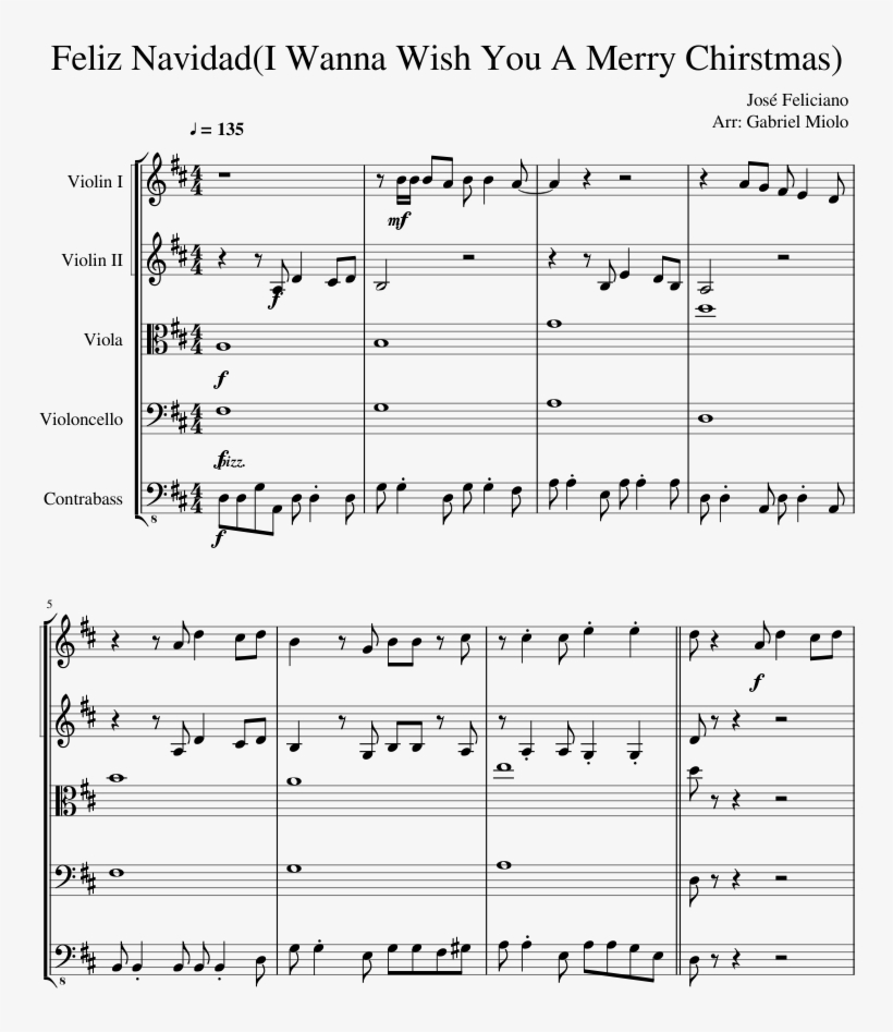 Feliz Navidad Sheet Music Composed By José - Schläft Ein Lied In Allen Dingen Kanon, transparent png download