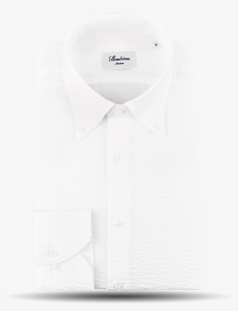 Stenströms White Slimline Button Down Seersucker Shirt - Polo Shirt, transparent png download