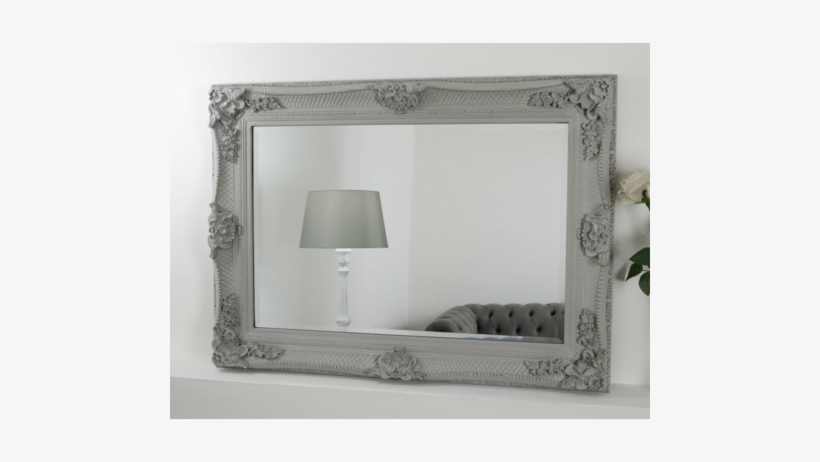 Grey Ornate Rectangular Mirror 44" X 32" - Large Grey Framed Mirror, transparent png download