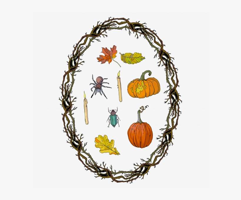 Pumpkins, Spider, Wreath Branches Frame - Autumn, transparent png download