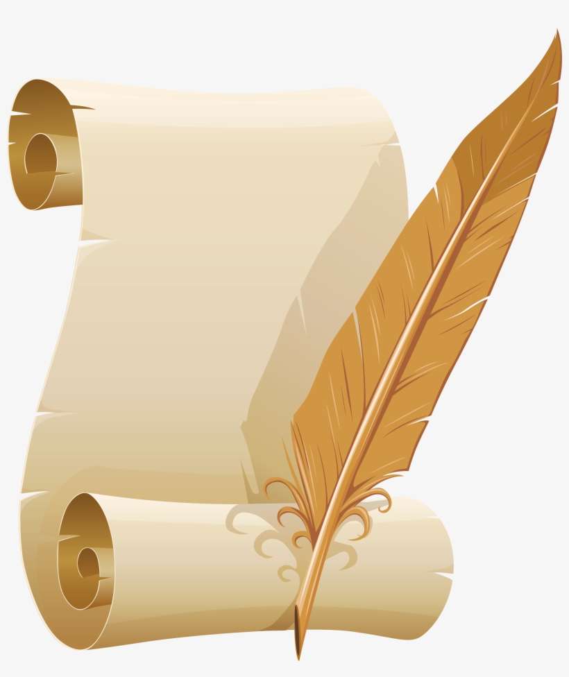Scrolled Paper And Quill Pen Png Clipart Image - Paper With Feather Pen, transparent png download