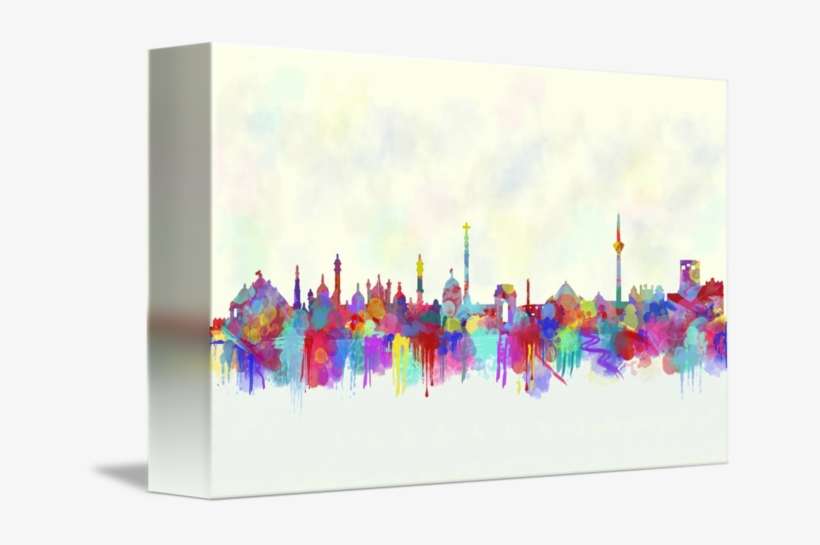 "new Delhi City Skyline Watercolor" By Mary Alhadif, - New Delhi Skyline Watercolor, transparent png download